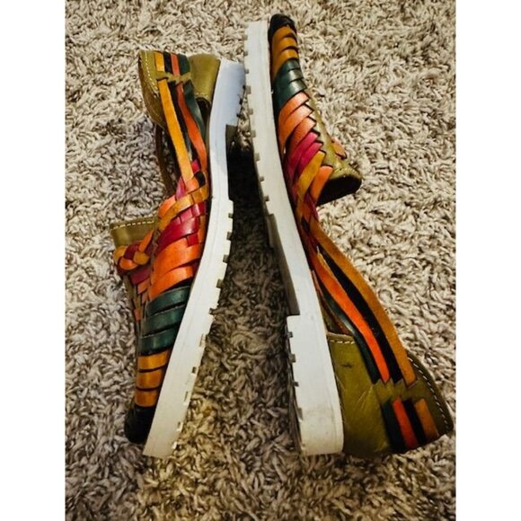 Mexican Artesanias Juniors Handcrafted Leather Multi-Color Slip on Sandals 4/7.5 - Picture 2 of 5